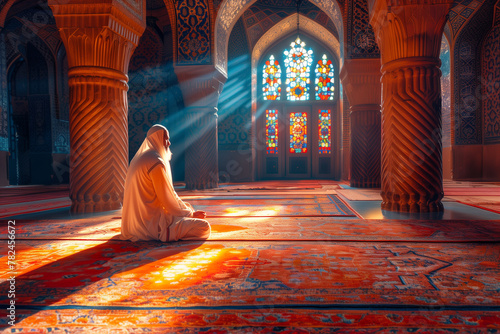 Woman Sitting on Floor in Mosque