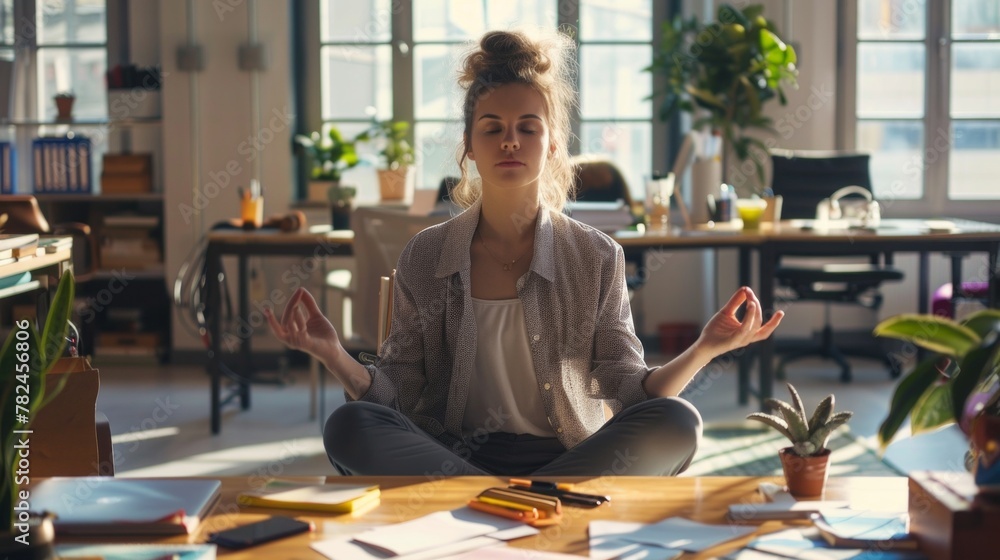 Fototapeta premium Mindfulness Meditation in Busy Office Setting