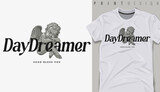 Graphic t-shirt design, Dreamer slogan with antique baby angel sleeping,vector illustration for t-shirt.
