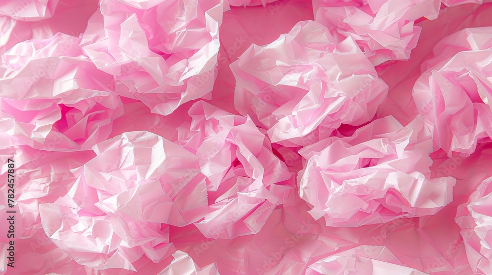 Pink crumpled paper texture close-up. Monochromatic pink background and design concept with copy space. Pink crumpled paper texture close-up. Monochromatic pink background and design concept with copy space.