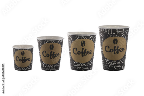 Paper cups for drinks. Coffee paper cup isolated on white background. Disposable cup.