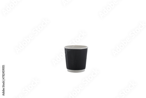 Paper cups for drinks. Black Paper cup isolated on white background. Disposable cup