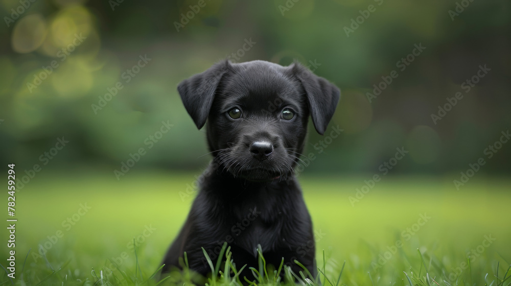Young Labrador Retriever puppy, bathed in the golden light of a setting sun.
