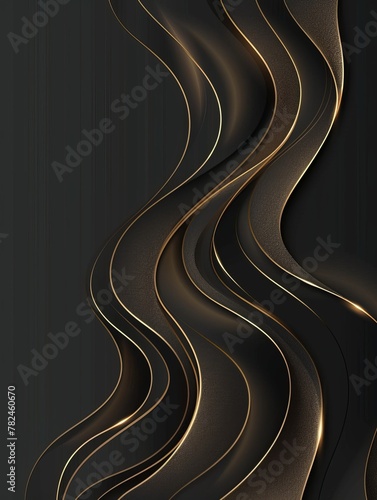A black elegant background adorned with a modern luxury design featuring a wave of gold lines. 