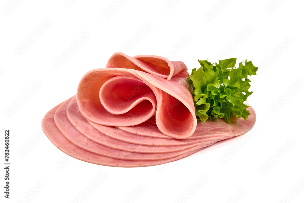Turkey Boiled Ham, close-up, isolated on a white background Turkey Boiled Ham, close-up, isolated on a white background