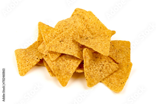 Mexican nachos chips, corn tortilla crisps, isolated on white background © GSDesign