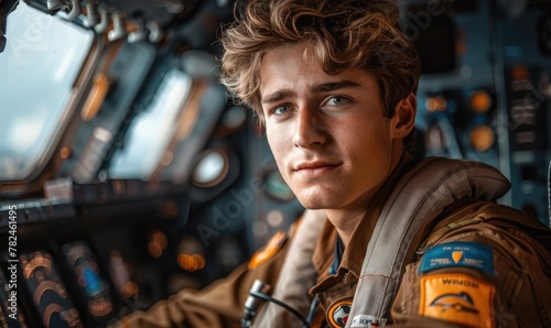 Handsome pilot of a commercial airplane photo