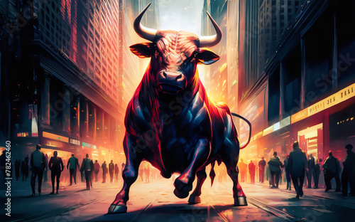 Wallstreet Bull on the stock market floor trading the day
