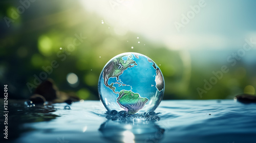 Planet Earth droping into the water 