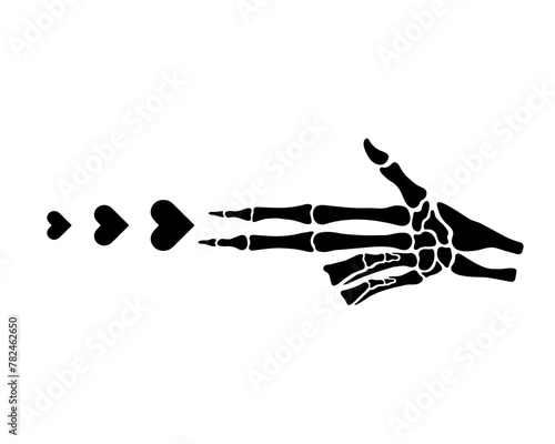 Skeleton fingers gun hearts, gesture, pistol, black flat vector, cut files