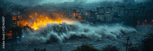Catastrophic flooding: city in path of unleashed torrent. photo