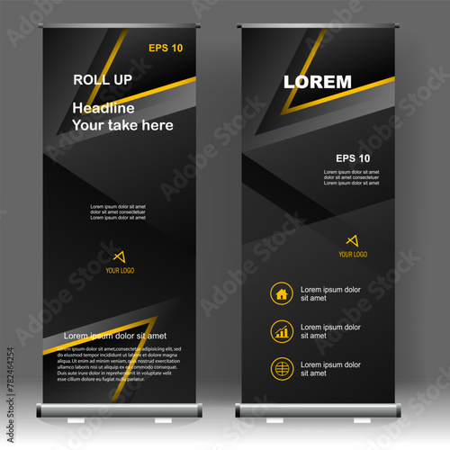 Roll up banner stand template design, for brochure, flyer, infographics. modern advertising. vector illustration