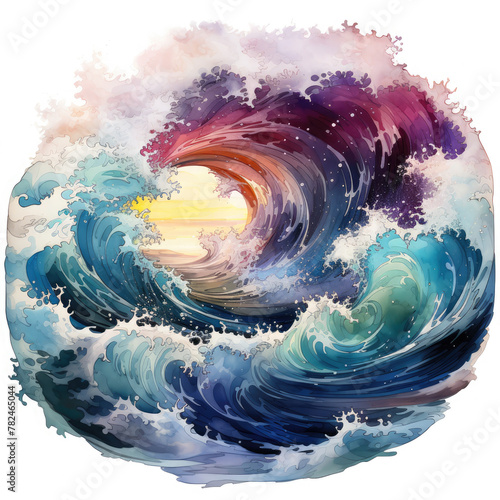 Watercolor Ocean Waves Illustration, Generative Ai