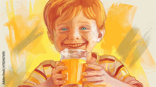 Esboço criança feliz tomando suco - Ilustração photo