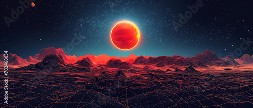 A futuristic and striking landscape of Mars captured in a wireframe silhouette logo, showcasing the potential for exploration and innovation on the red planet