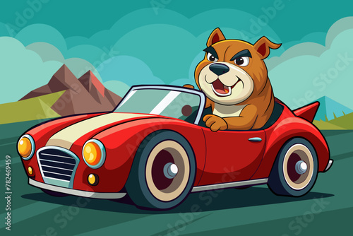 A cool bully dog driving on super car