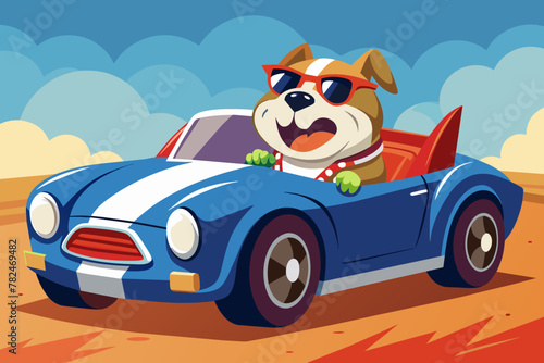 A cool bully dog driving on super car