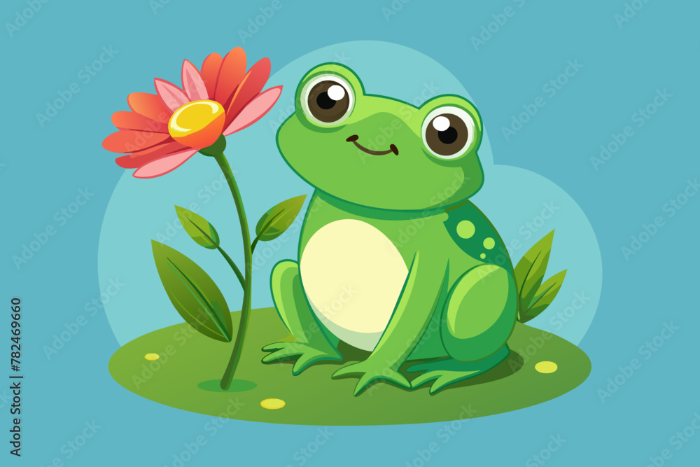 Fototapeta premium Frog baby with flower vector 
