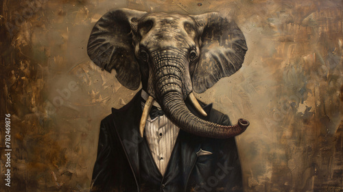 A renaissance painting of an elephant in a tuxedo