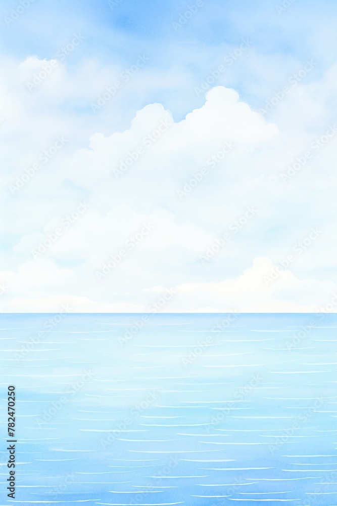 Ocean Horizon, Ocean horizon, tranquil blues, horizon blend, cartoon drawing, water color style.