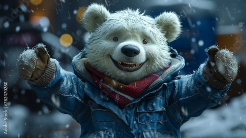 Joyful bear character in winter wonderland © Denys
