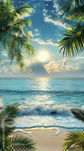 Tropical beach paradise at sunset