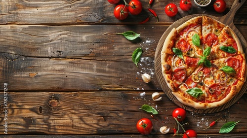 Delicious Pizza with Assorted Toppings on a Rustic Wooden Table