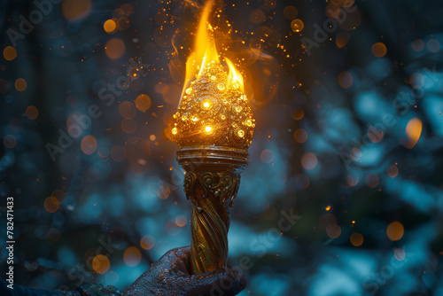 A symbolic image of a torch being passed from one hand to another, signifying the continuity of knowledge and tradition. Concept of legacy and succession. Generative Ai.
