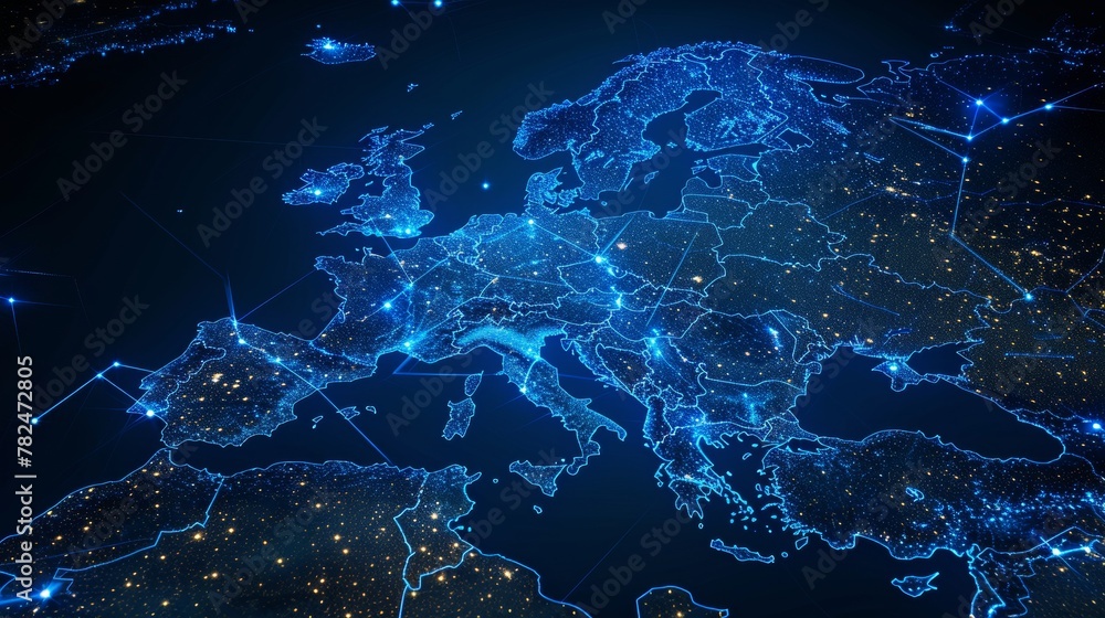 Digital map of europe with glowing network connections Digital map of europe with glowing network connections
