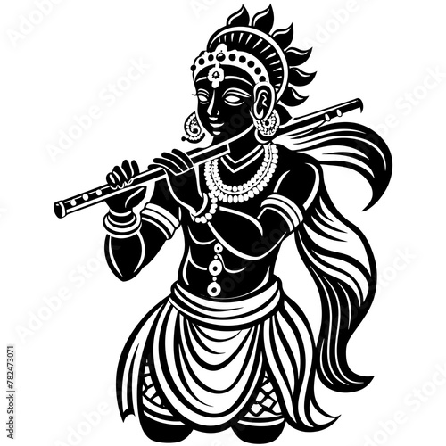 Expressing Devotion: Krishna with Flute Silhouette Vector