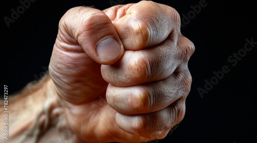 Close-up of a clenched fist on black background