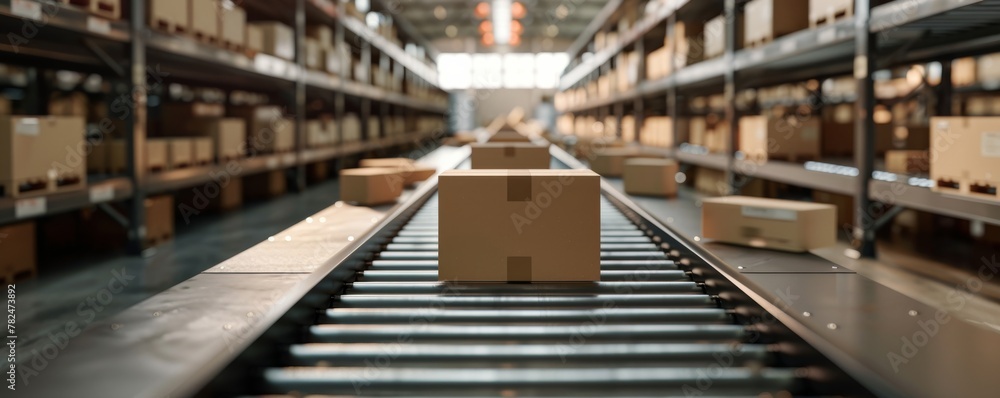 Conveyor belt in modern warehouse Conveyor belt in modern warehouse