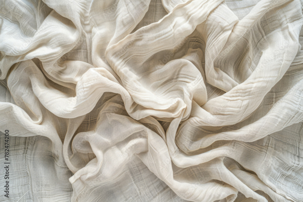 Crinkled texture of linen fabric. Generative AI