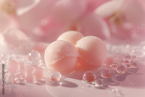 Frothy treats with dew on a dreamy pink background.