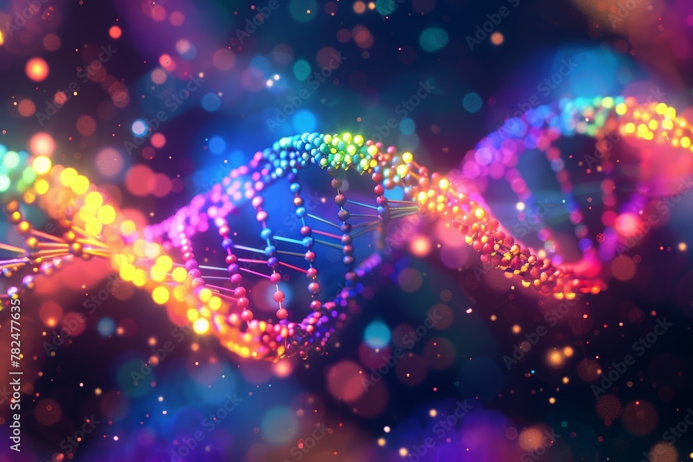 Rainbow DNA: Illuminating the Genetic Spectrum of Sexual Identity - Genetic Kaleidoscope: 3D Illustration of LGBTQ+ Predisposition - obrazy, fototapety, plakaty 