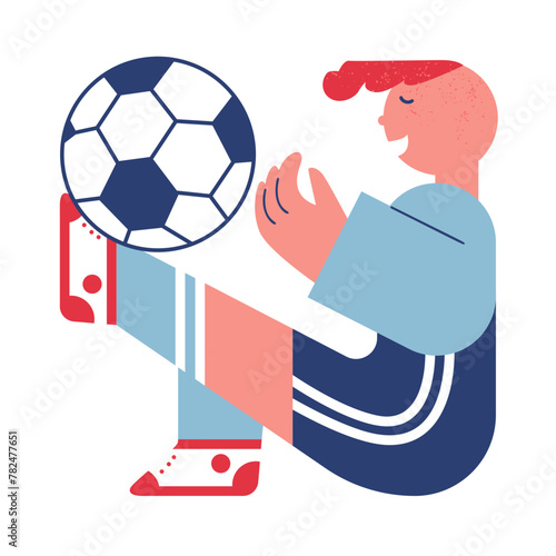 Football player with ball. Sport game. Sketch vector illustration
