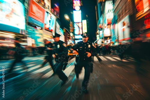 Urban Law Enforcement: Officers in Action - City Patrol: Police Responding to Incident - Motion Blurred Action in a Metropolis photo