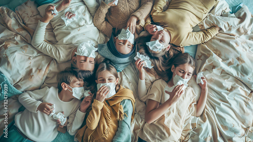 Family Battling Seasonal Flu Together at Home