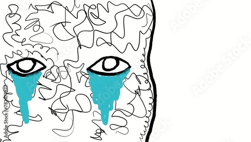 Eyes Crying With Tears Front View Drawing