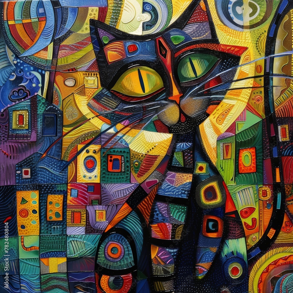 Obraz premium Colorful cat drawing - kitten painting with vibrant colors