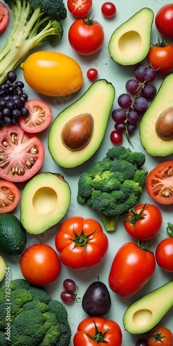 Variety of vegetables and fruits as healthy food background