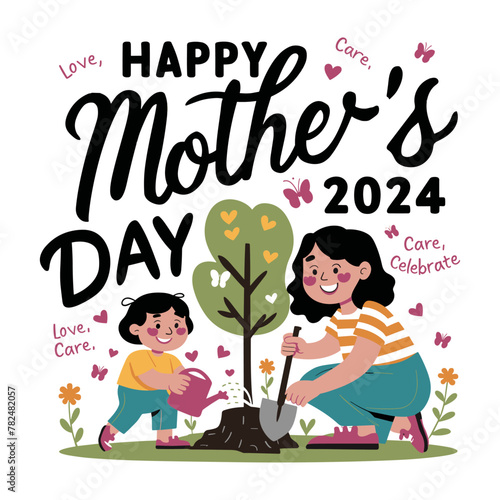 Happy Mother's Day 2024, typography, illustration