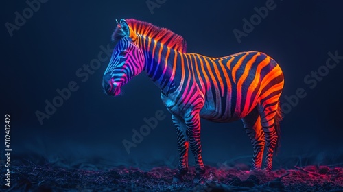 Neon glow zebra in surreal nighttime setting