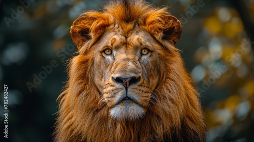 Majestic lion portrait against bokeh background