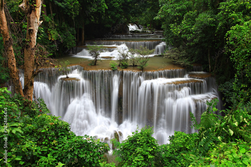 Beautiful nature of Huai Mae Khamin Waterfall or Huay Mae Khamin Waterfall in Sri Nakarin Dam National Park, Kanchanaburi province, Thailand Beautiful nature of Huai Mae Khamin Waterfall or Huay Mae Khamin Waterfall in Sri Nakarin Dam National Park, Kanchanaburi province, Thailand