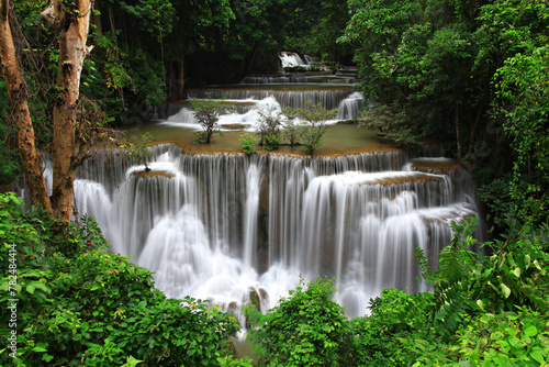 Beautiful nature of Huai Mae Khamin Waterfall or Huay Mae Khamin Waterfall in Sri Nakarin Dam National Park, Kanchanaburi province, Thailand