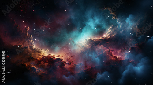 vast expanse of space filled with nebulous clouds and bright star clusters photo