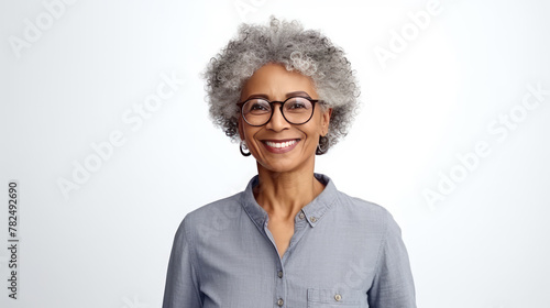 Grey hair afro american woman with a happy smile photo