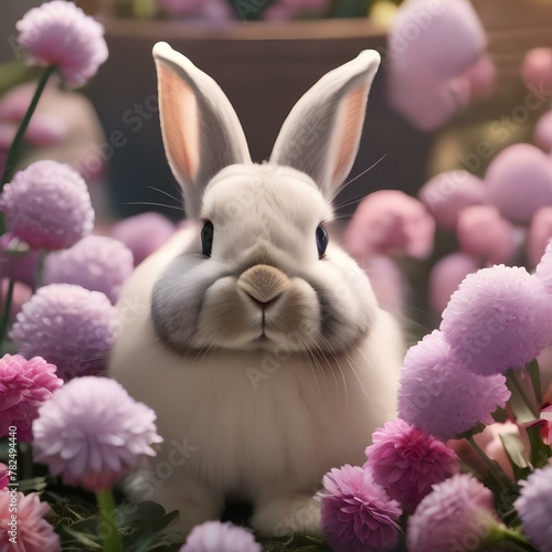 A cute bunny with floppy ears, sitting in a bed of flowers3 photo