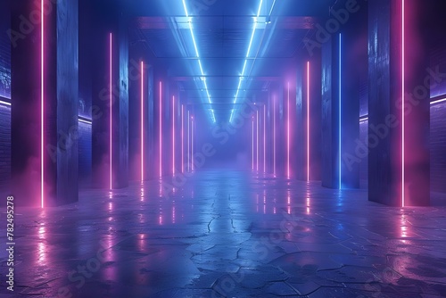 Neon-Lit Cyber Corridor  A Minimalist Sci-Fi Stage. Concept Minimalist  Cyber  Neon-lit  Sci-fi  Stage